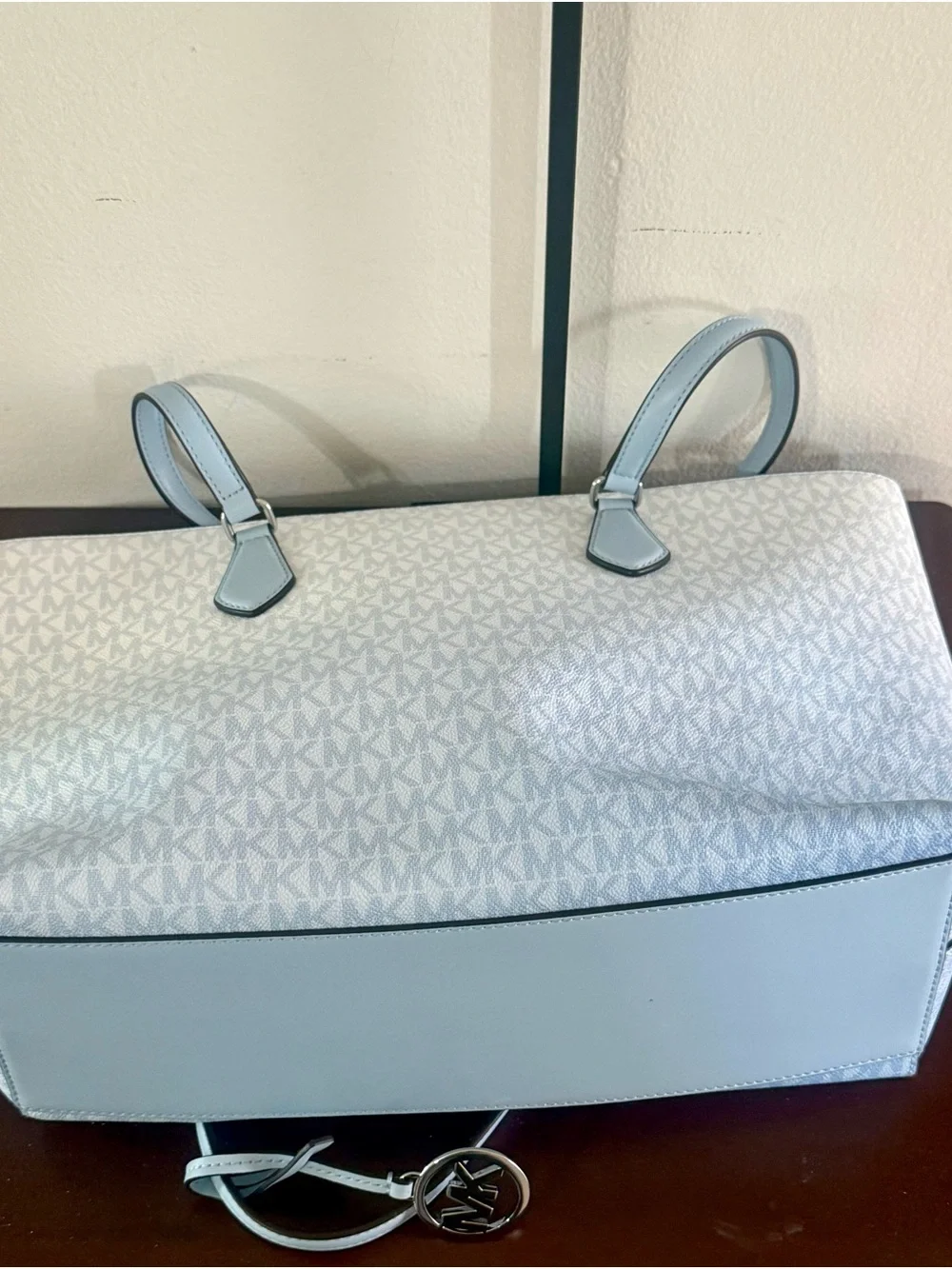 Michael Kors White and Light Blue Monogram Ombre Tote